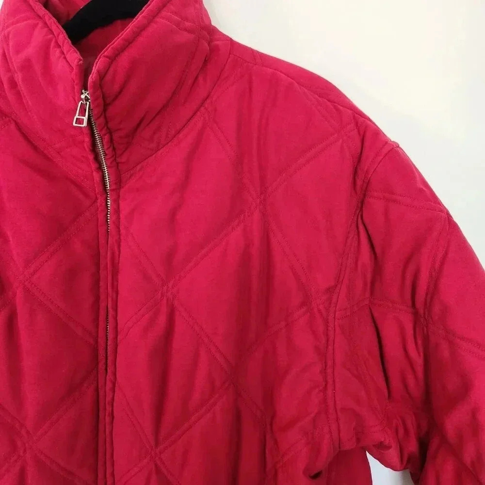 Vintage Talbots Quilted Puffer Jacket Womens Size M Red Nylon Cinchable Bomber - Picture 2 of 11